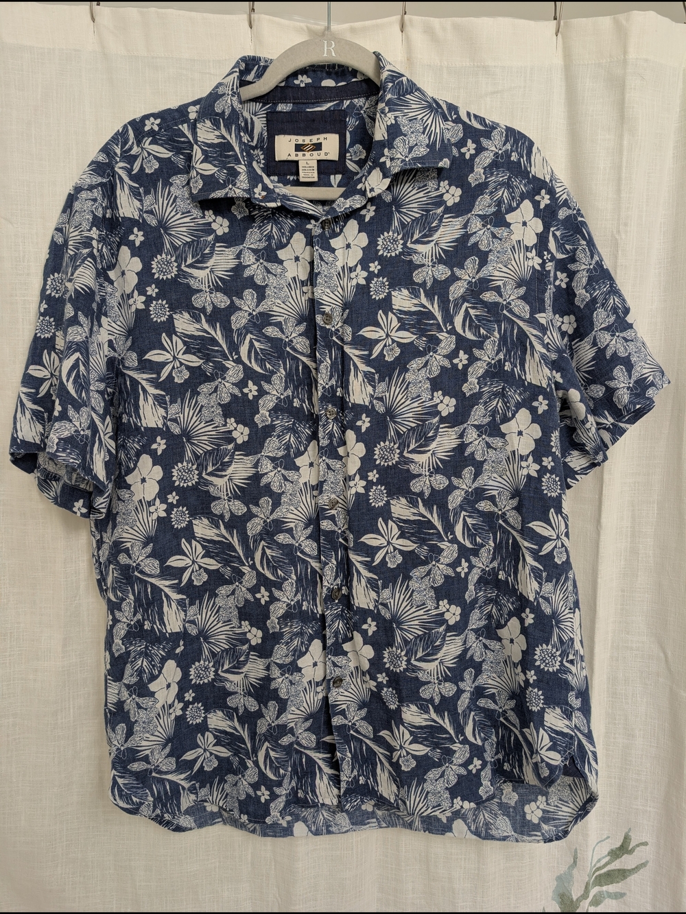 Joseph Abboud Men’s Hawaiian Floral Linen Blend Button Up Shirt Large